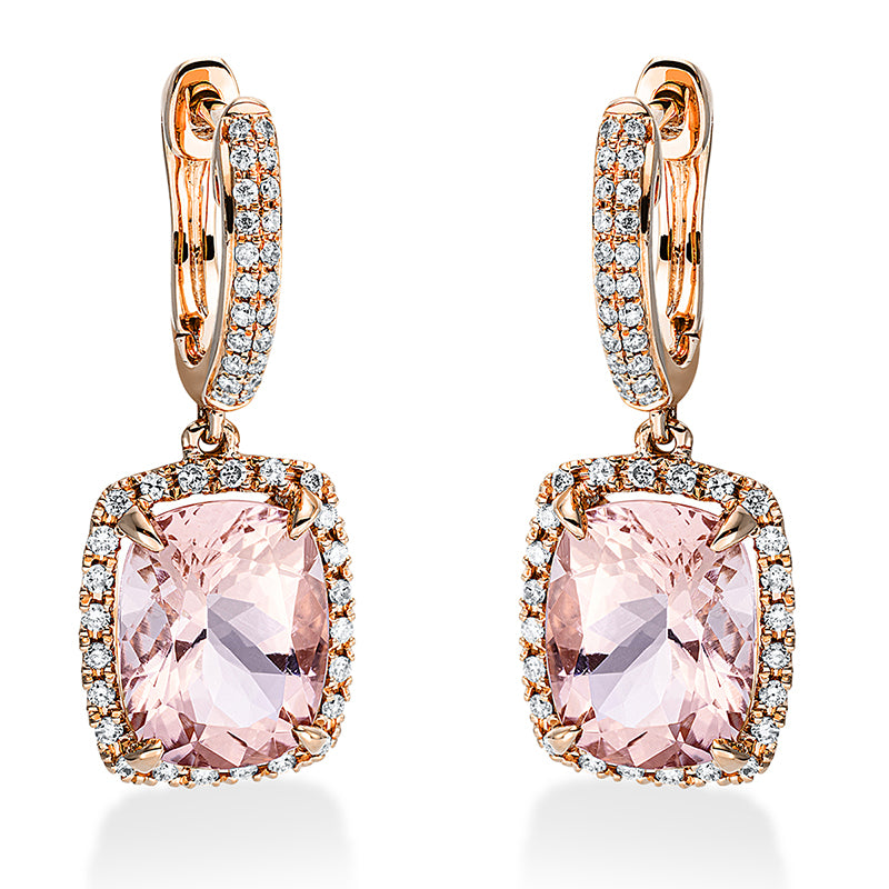 Ohrschmuck 18 kt RG, 92 Brill. 0,33 ct, TW-si, 2 Morganit 4,20 ct