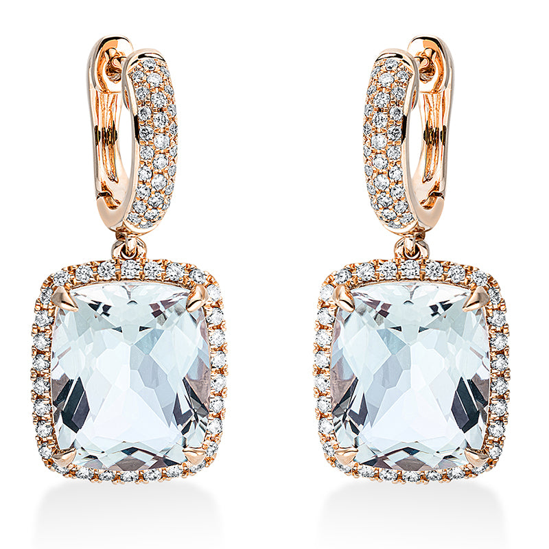 Ohrschmuck 18 kt RG, 116 Brill. 0,51 ct, TW-si, 2 Amethyste 8,10 ct grün