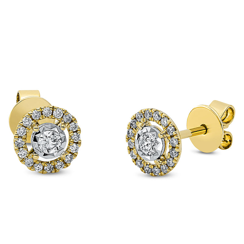 Ohrstecker 18 kt GG+WG, 2 Brill. 0,11 ct, TW-si, 32 Brill. 0,13 ct, TW-si