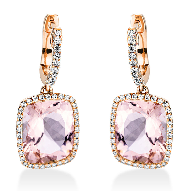 Ohrschmuck 18 kt RG, 92 Brill. 0,33 ct, TW-si, 2 Morganit 7,90 ct