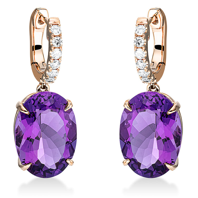 Ohrschmuck 18 kt RG, 14 Brill. 0,27 ct, TW-si, 2 Amethyste 9,90 ct lila
