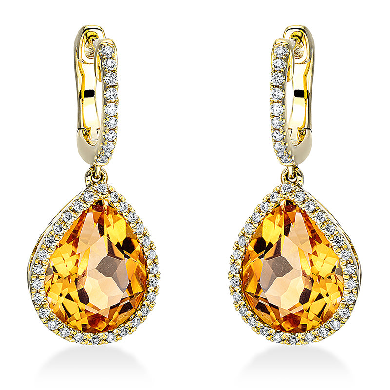 Ohrschmuck 18 kt GG, 76 Brill. 0,28 ct, TW-si, 2 Citrin 6,80 ct
