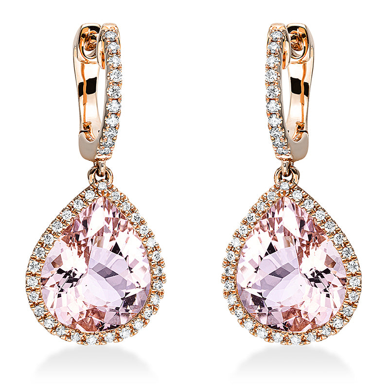 Ohrschmuck 18 kt RG, 76 Brill. 0,28 ct, TW-si, 2 Morganit 6,60 ct