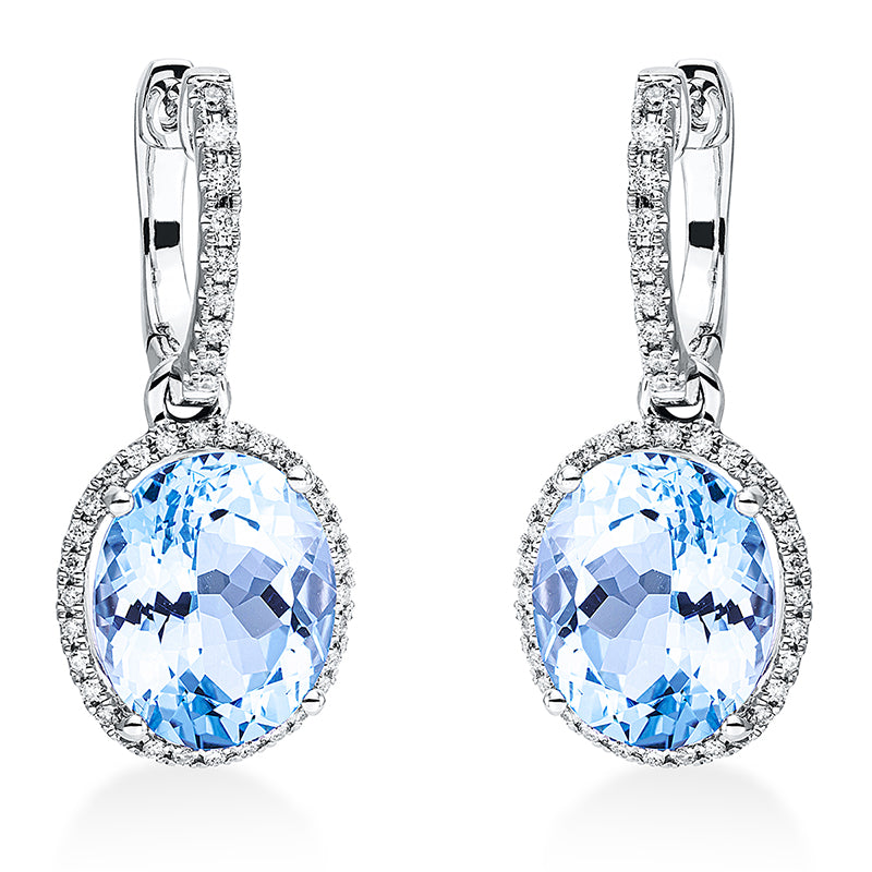 Ohrschmuck 18 kt WG, 78 Brill. 0,28 ct, TW-si, 2 Topase 8,90 ct sky blue