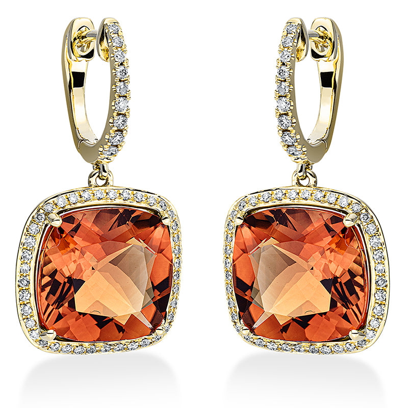 Ohrschmuck 18 kt GG, 98 Brill. 0,36 ct, TW-si, 2 Citrin 9,10 ct mandarin