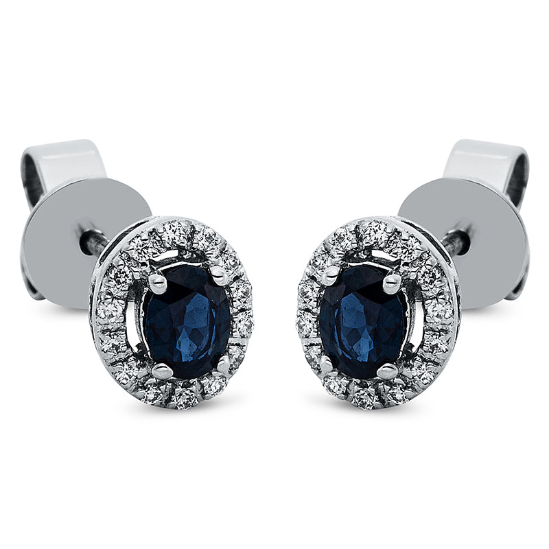 Ohrstecker 18 kt WG, 28 Brill. 0,08 ct, TW-pi, 2 Saphire 0,41 ct blau