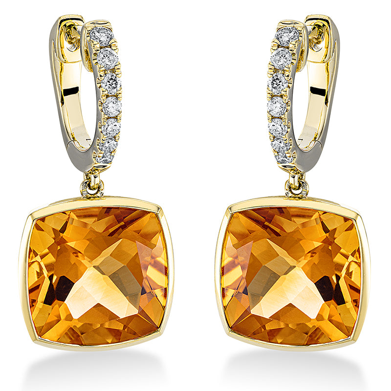 Ohrschmuck 18 kt GG, 14 Brill. 0,19 ct, TW-si, 2 Citrin 7,60 ct mandarin