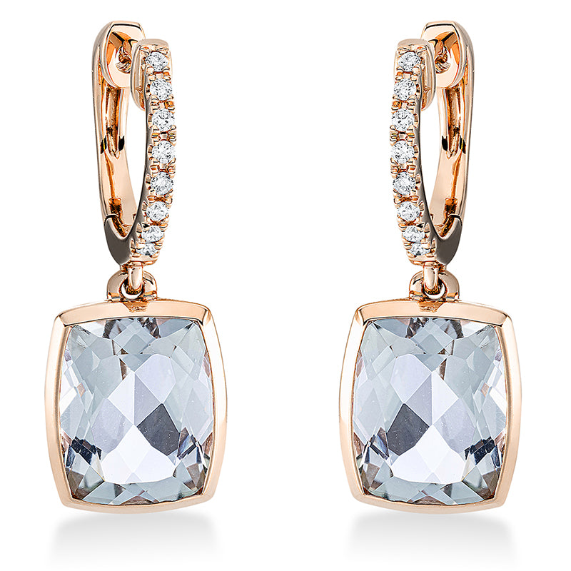 Ohrschmuck 18 kt RG, 16 Brill. 0,10 ct, TW-si, 2 Amethyste 5,20 ct grün