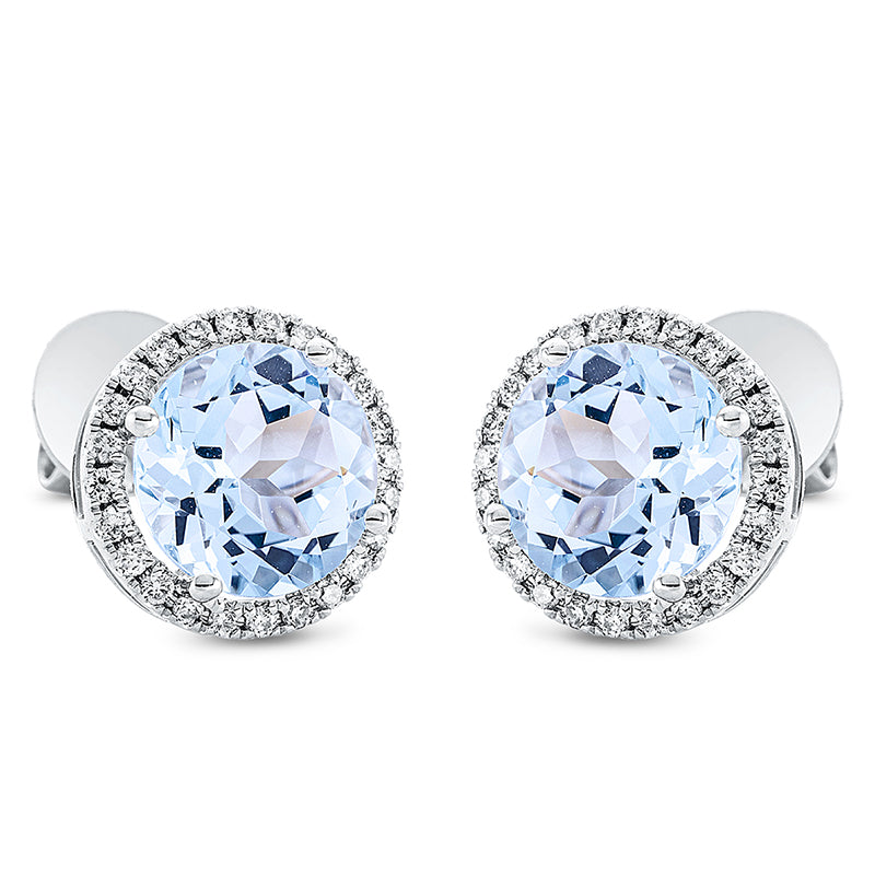 Ohrstecker 18 kt WG, 48 Brill. 0,25 ct, TW-si, 2 Topase 4,10 ct sky blue