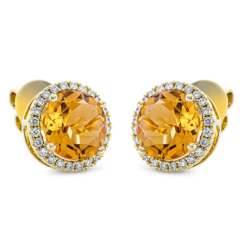 Ohrstecker 18 kt GG, 48 Brill. 0,25 ct, TW-si, 2 Citrin 3,40 ct gelb