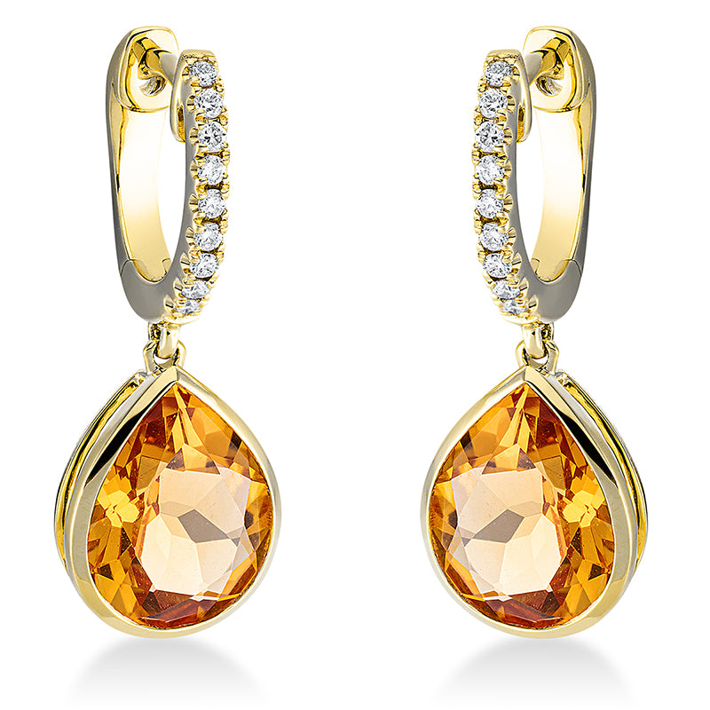 Ohrschmuck 18 kt GG, 18 Brill. 0,12 ct, TW-si, 2 Citrin 4,60 ct gelb