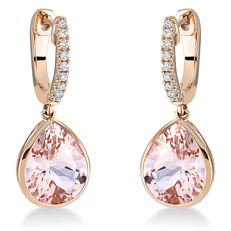 Ohrschmuck 18 kt RG, 18 Brill. 0,12 ct, TW-si, 2 Morganit 4,80 ct pink