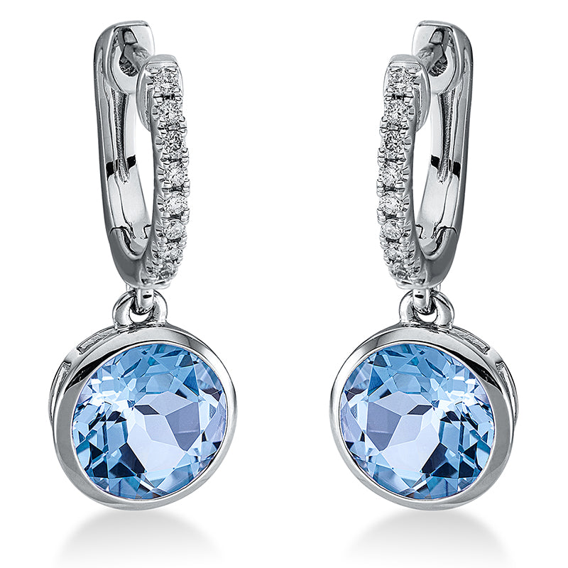 Ohrschmuck 18 kt WG, 18 Brill. 0,12 ct, TW-si, 2 Topase 5,00 ct sky blue