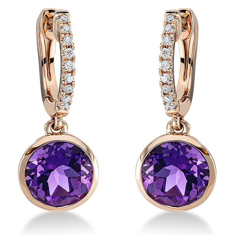 Ohrschmuck 18 kt RG, 18 Brill. 0,12 ct, TW-si, 2 Amethyste 3,80 ct lila