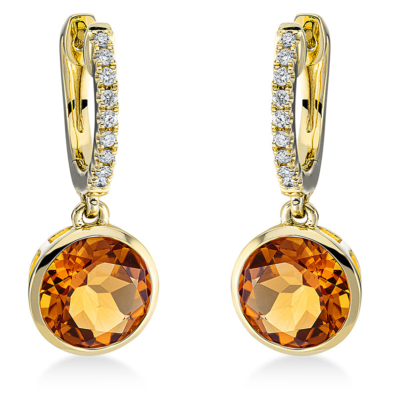 Ohrschmuck 18 kt GG, 18 Brill. 0,12 ct, TW-si, 2 Citrin 3,40 ct mandarin