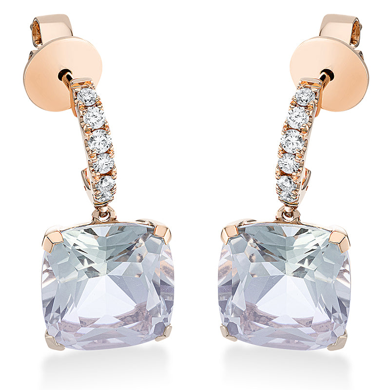 Ohrschmuck 18 kt RG, 12 Brill. 0,23 ct, TW-si, 2 Amethyste 7,70 ct grün