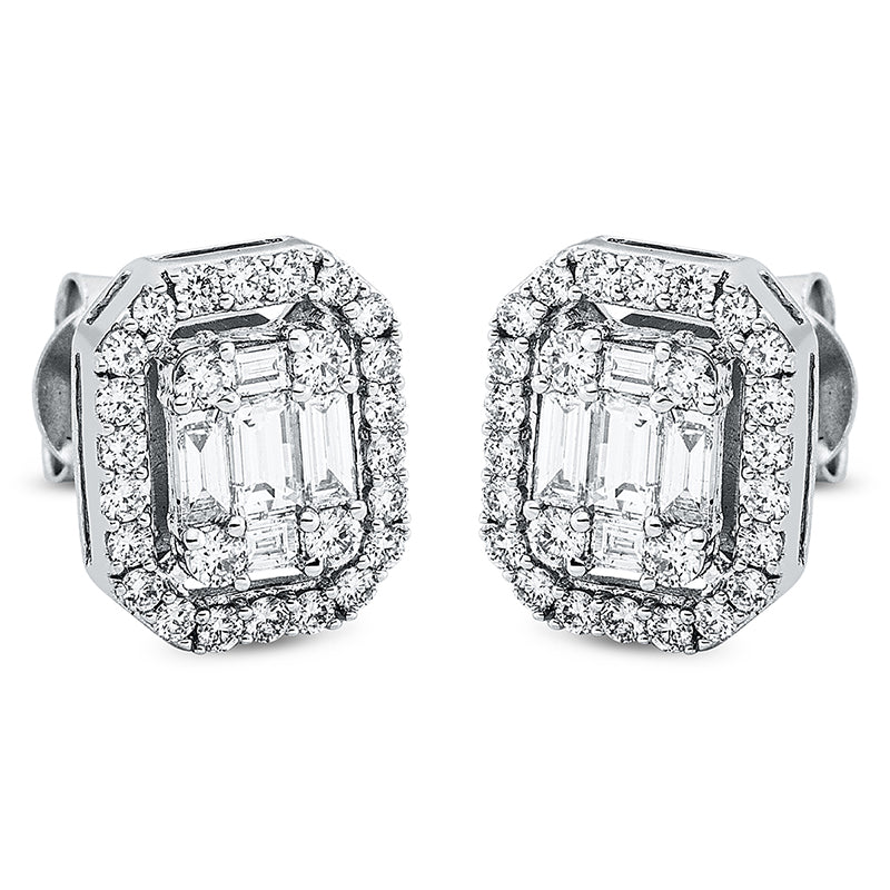 Ohrstecker 18 kt WG, 10 Bag. 0,48 ct, TW-si, 52 Brill. 0,54 ct, TW-si