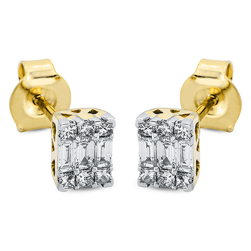 Ohrstecker 18 kt GG+WG, 12 Princ. 0,13 ct, TW-si, 6 Bag. 0,13 ct, TW-si