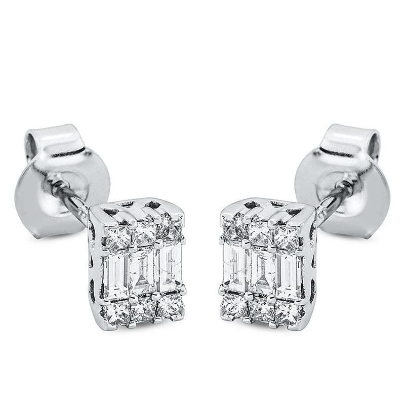 Ohrstecker 18 kt WG, 12 Princ. 0,13 ct, TW-si, 6 Bag. 0,13 ct, TW-si