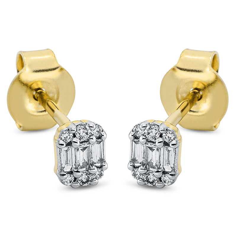 Ohrstecker 18 kt GG+WG, 6 Bag. 0,13 ct, TW-si, 12 Brill. 0,13 ct, TW-si