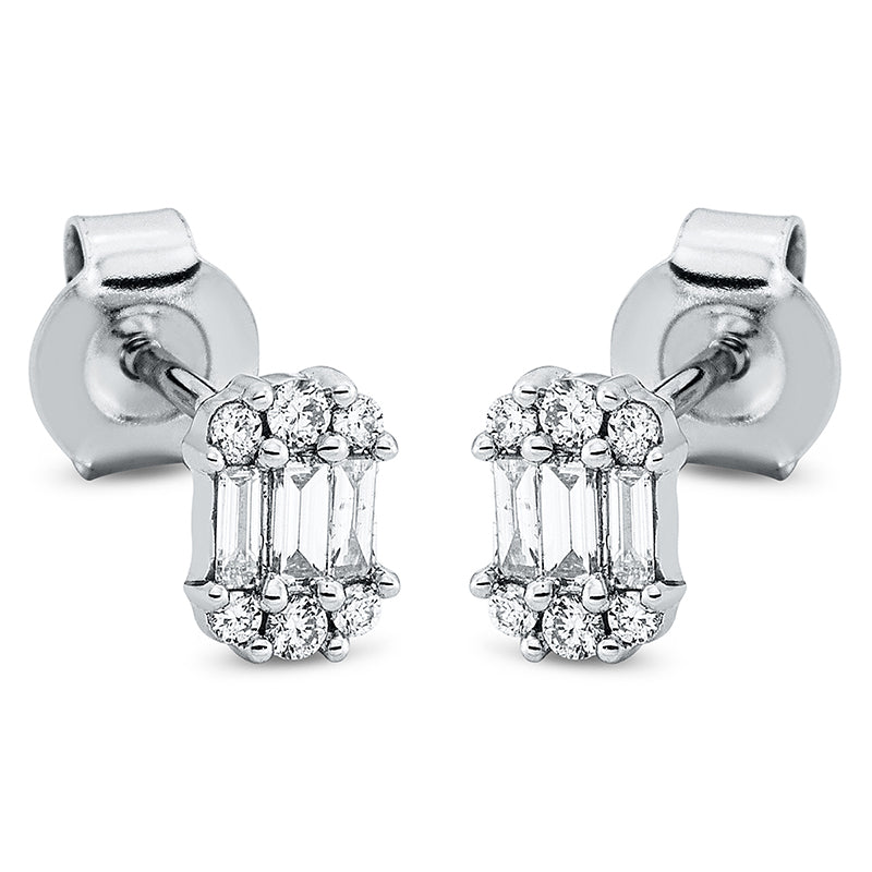 Ohrstecker 18 kt WG, 6 Bag. 0,13 ct, TW-si, 12 Brill. 0,13 ct, TW-si