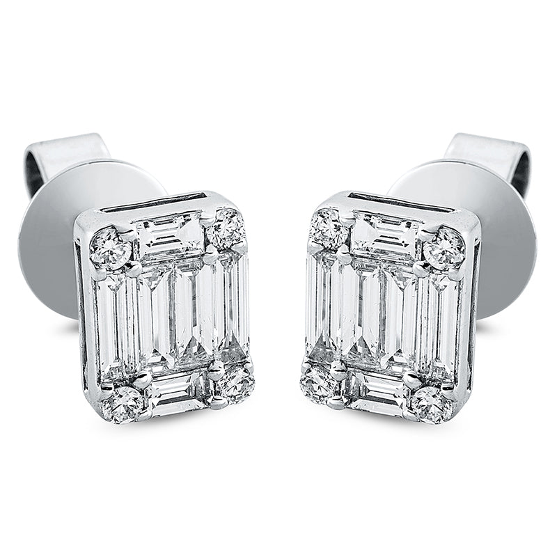 Ohrstecker 18 kt WG, 12 Bag. 0,49 ct, TW-vsi, 8 Brill. 0,10 ct, TW-si