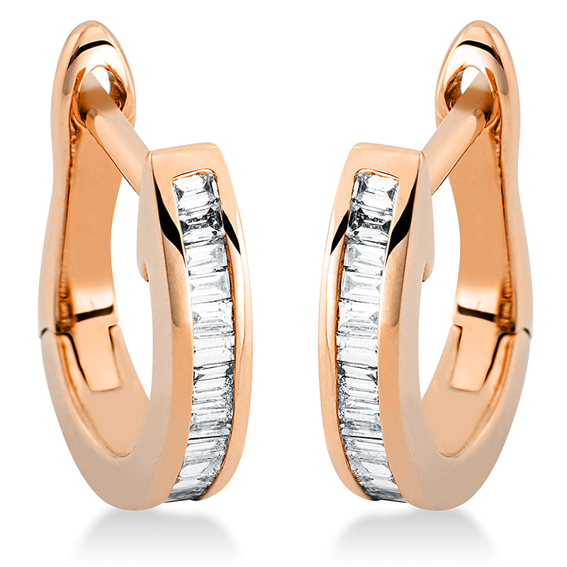 Creolen 18 kt RG, 30 Bag. 0,19 ct, TW-vsi