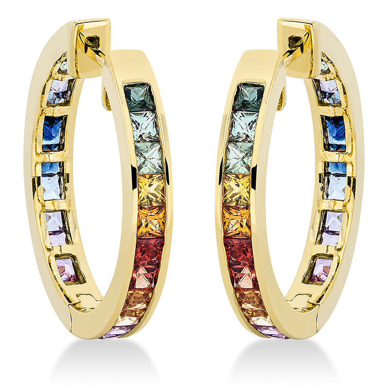Creolen 18 kt GG, 48 Saphire 4,59 ct fancy