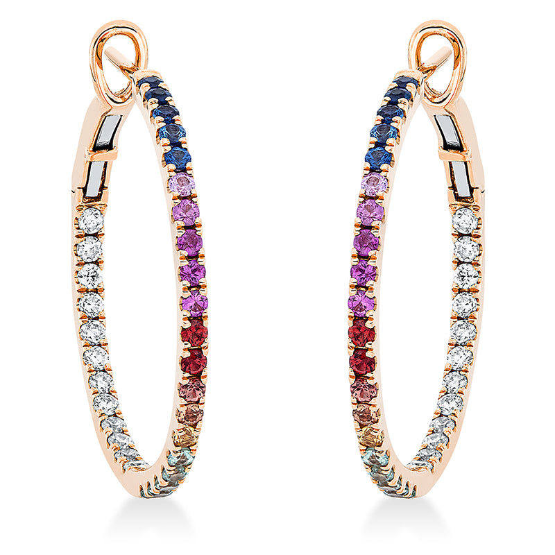 Creolen 18 kt RG, 24 Brill. 0,36 ct, TW-si, 40 Saphire 0,74 ct fancy