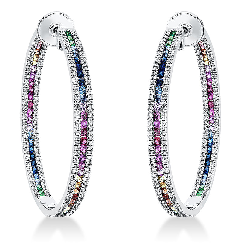 Creolen 18 kt WG, 404 Brill. 1,03 ct, TW-si, 124 Saphire 2,26 ct fancy