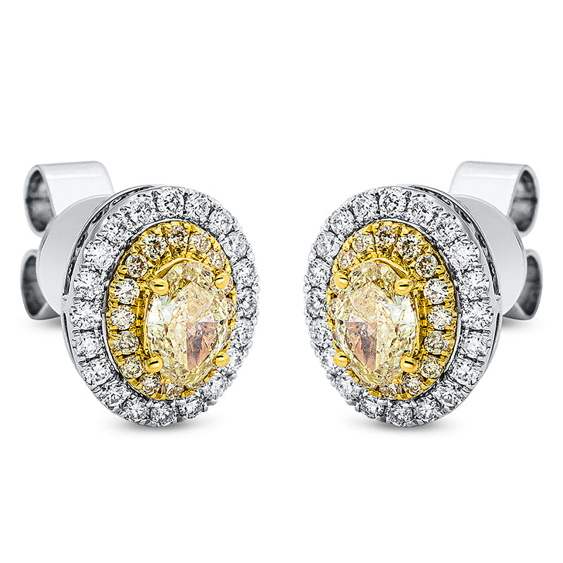 Ohrstecker 18 kt GG+WG, 40 Brill. 0,26 ct, TW-si, 2 Brill. 0,55 ct, gelb, 32 Brill. 0,13 ct, gelb