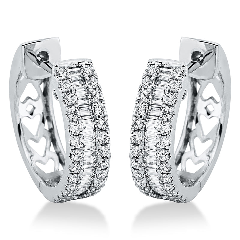 Creolen 18 kt WG, 36 Bag. 0,24 ct, TW-si, 52 Brill. 0,29 ct, TW-si