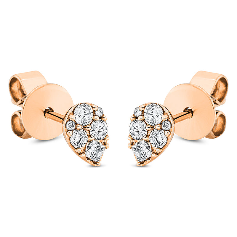 Ohrstecker 18 kt RG, 2 Tropfen 0,06 ct, TW-si, 10 Brill. 0,15 ct, TW-pi