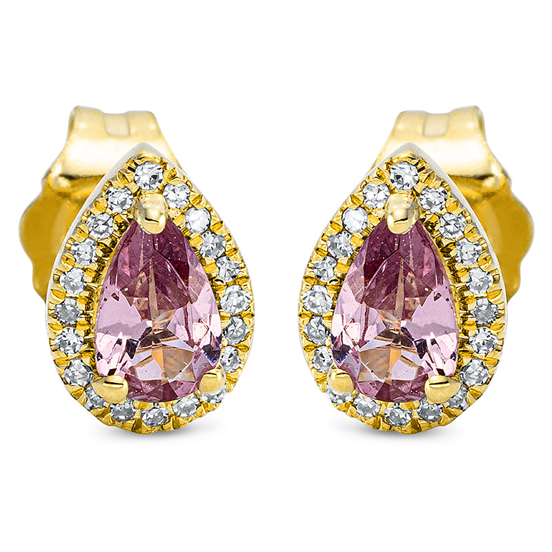 Ohrstecker 18 kt GG, 40 Dia. 0,07 ct, TW-si, 2 Granat 0,48 ct pink