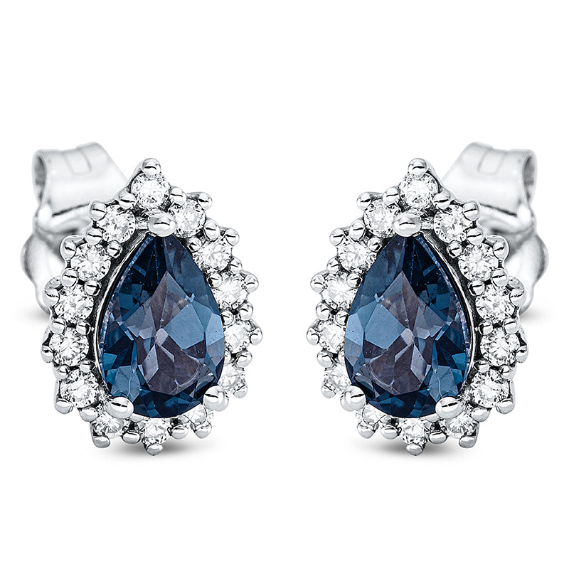 Ohrstecker 18 kt WG, 28 Brill. 0,21 ct, TW-si, 2 Topase 0,88 ct Lond. blue