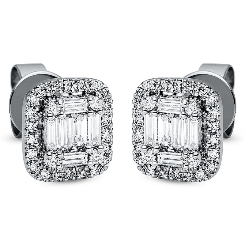 Ohrstecker 18 kt WG, 12 Trap. 0,36 ct, TW-si, 52 Brill. 0,23 ct, TW-si