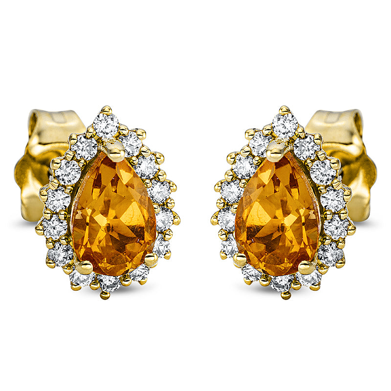 Ohrstecker 18 kt GG, 28 Brill. 0,21 ct, TW-si, 2 Citrin 0,70 ct gelb