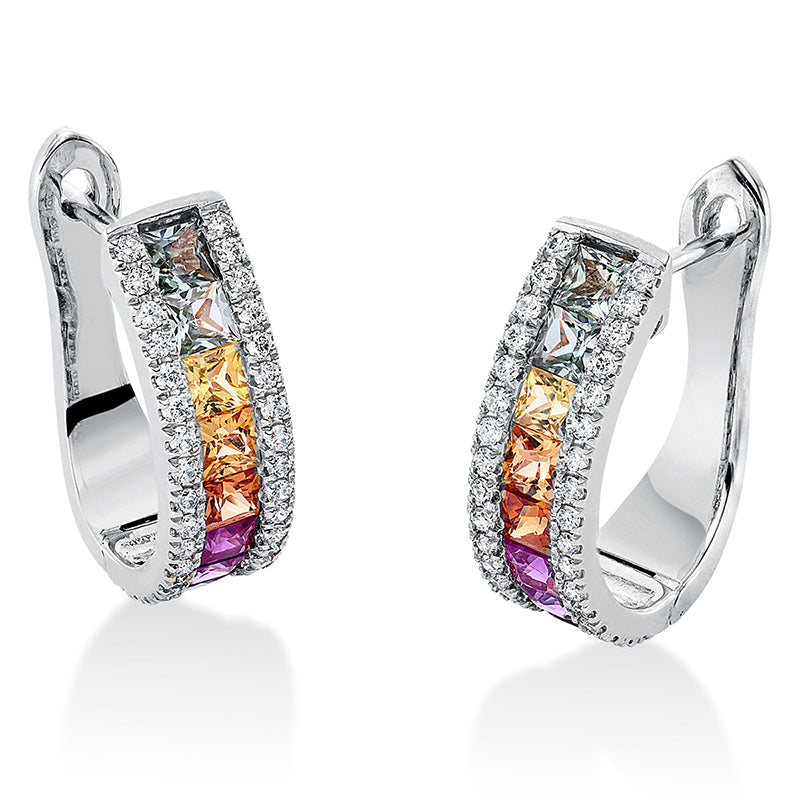 Creolen 18 kt WG, 68 Brill. 0,39 ct, TW-si, 16 Saphire 2,02 ct multicolor
