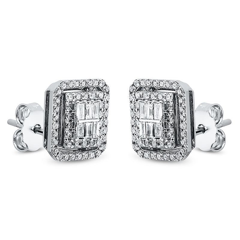 Ohrstecker 18 kt WG, 12 Bag. 0,17 ct, F-si, 96 Brill. 0,39 ct, F-si