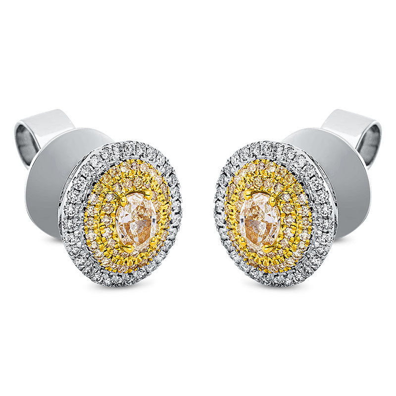 Ohrstecker 18 kt WG+GG, 88 Brill. 0,17 ct, gelb, 60 Brill. 0,16 ct, TW-si, 2 Oval 0,38 ct, gelb