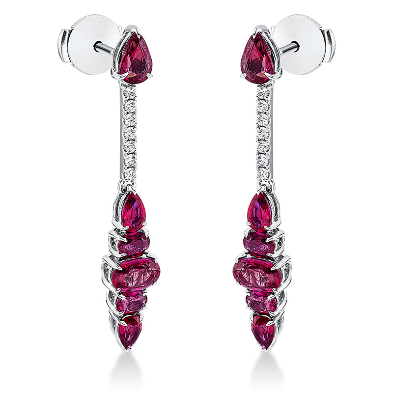 Ohrschmuck 18 kt WG, 14 Brill. 0,19 ct, H-I-vsi, 6 Rubine 1,81 ct rot, 6 Rubine 2,34 ct rot