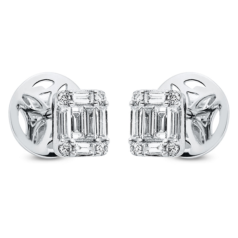 Ohrstecker 18 kt WG, 12 Bag. 0,32 ct, TW-si, 8 Brill. 0,05 ct, TW-si