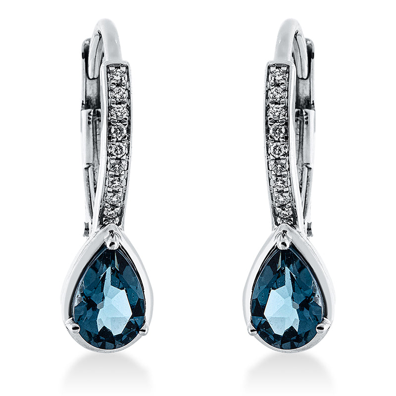 Ohrschmuck 18 kt WG, 18 Brill. 0,07 ct, TW-si, 2 Topase 1,06 ct Lond. blue
