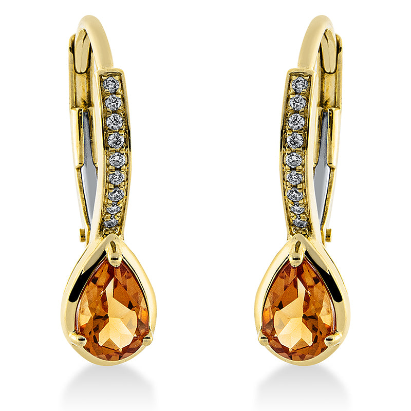Ohrschmuck 18 kt GG, 18 Brill. 0,07 ct, TW-si, 2 Citrin 0,70 ct gelb