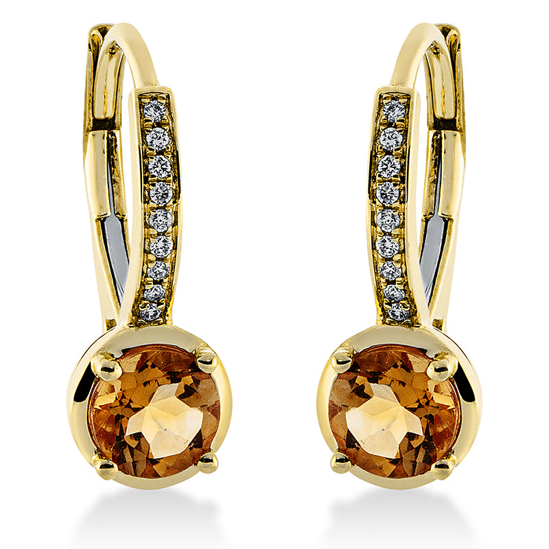 Ohrschmuck 18 kt GG, 18 Brill. 0,07 ct, TW-si, 2 Citrin 0,93 ct gelb