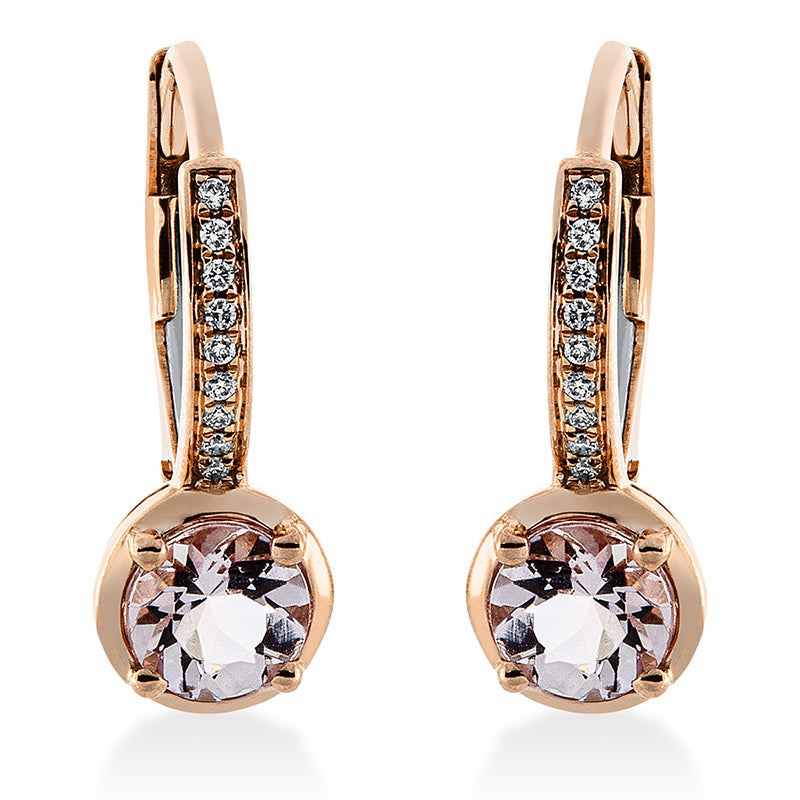 Ohrschmuck 18 kt RG, 18 Brill. 0,07 ct, TW-si, 2 Morganit 0,86 ct rosa