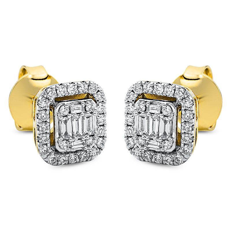 Ohrstecker 18 kt GG, 4 Bag. 0,03 ct, TW-si, 6 Bag. 0,10 ct, TW-si, 48 Brill. 0,23 ct, TW-si