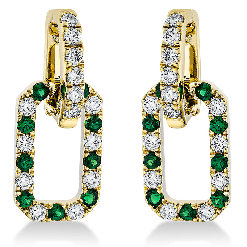 Ohrschmuck 18 kt GG, 28 Brill. 0,43 ct, TW-vsi/si, 18 Tsavorith 0,38 ct grün