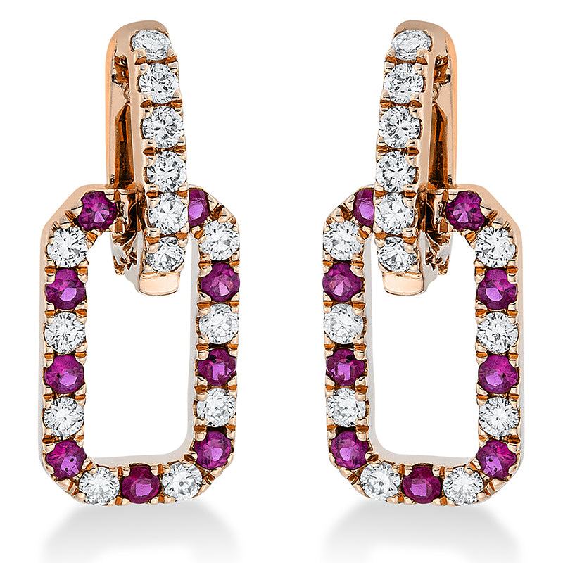 Ohrschmuck 18 kt RG, 28 Brill. 0,43 ct, TW-vsi/si, 18 Rubine 0,32 ct rot