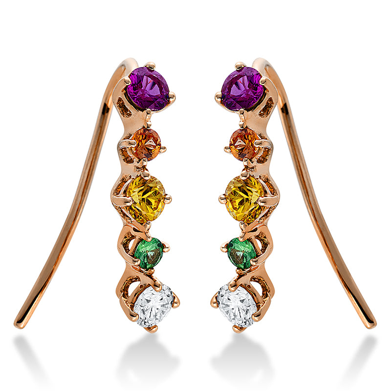 Ohrschmuck 18 kt RG, 2 Brill. 0,25 ct, TW-vsi/si, 8 Saphire 0,82 ct multicolor